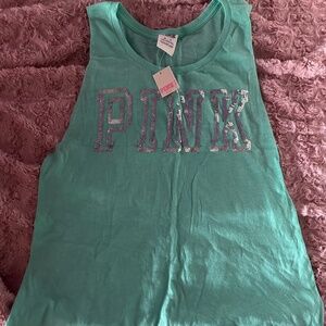 PINK VS blue sequin printed muscle shirt